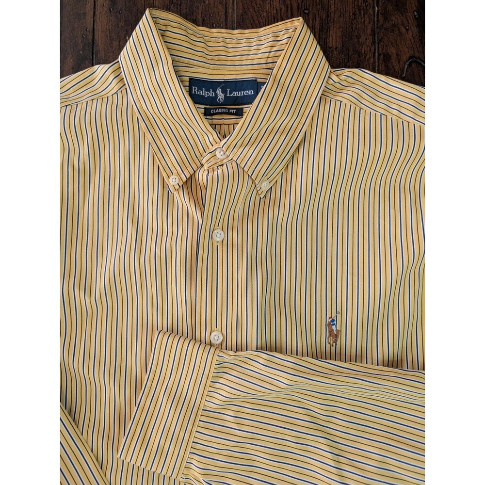 Ralph Lauren Classic Fit XL Yellow Stripe Shirt Multi-Color Pony Trendy Prep